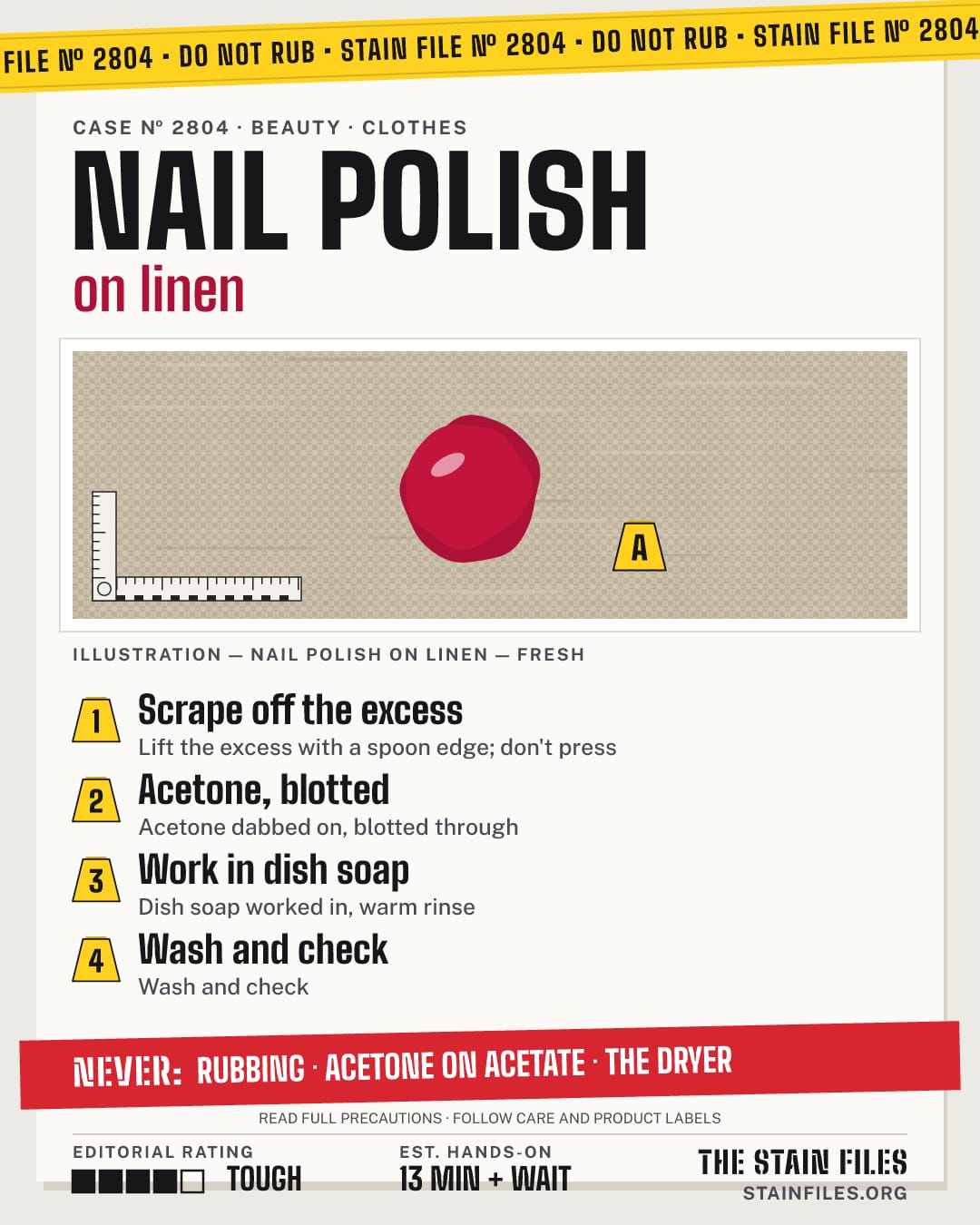 Stain file 2804: how to remove nail polish from linen, step by step, with what never to use