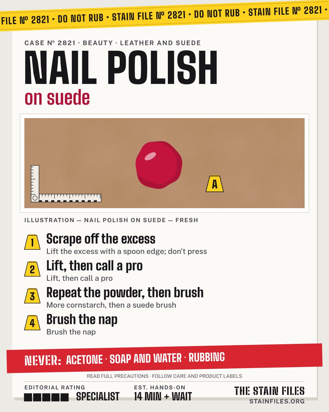 Stain file 2821: how to remove nail polish from suede, step by step, with what never to use