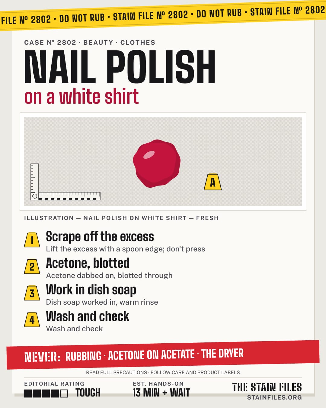 Stain file 2802: how to remove nail polish from a white shirt, step by step, with what never to use