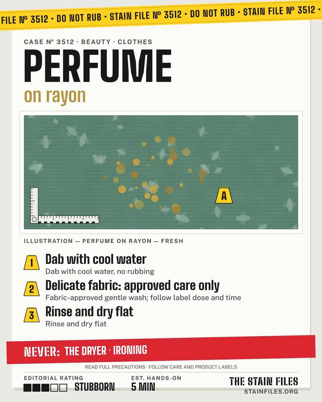 Stain file 3512: how to remove perfume from rayon, step by step, with what never to use