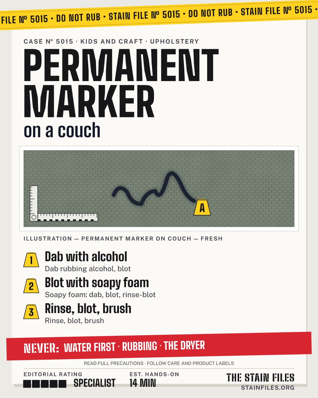 Stain file 5015: how to remove permanent marker from a couch, step by step, with what never to use
