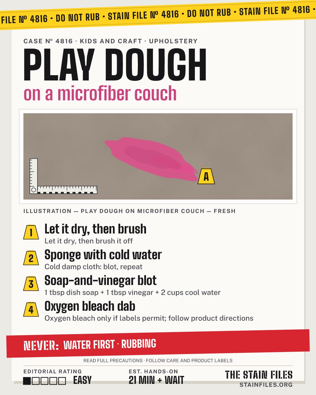 Stain file 4816: how to remove play dough from a microfiber couch, step by step, with what never to use