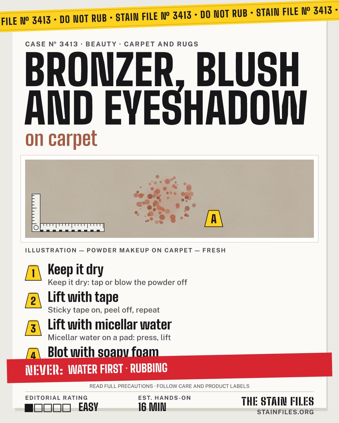 Stain file 3413: how to remove powder makeup from carpet, step by step, with what never to use
