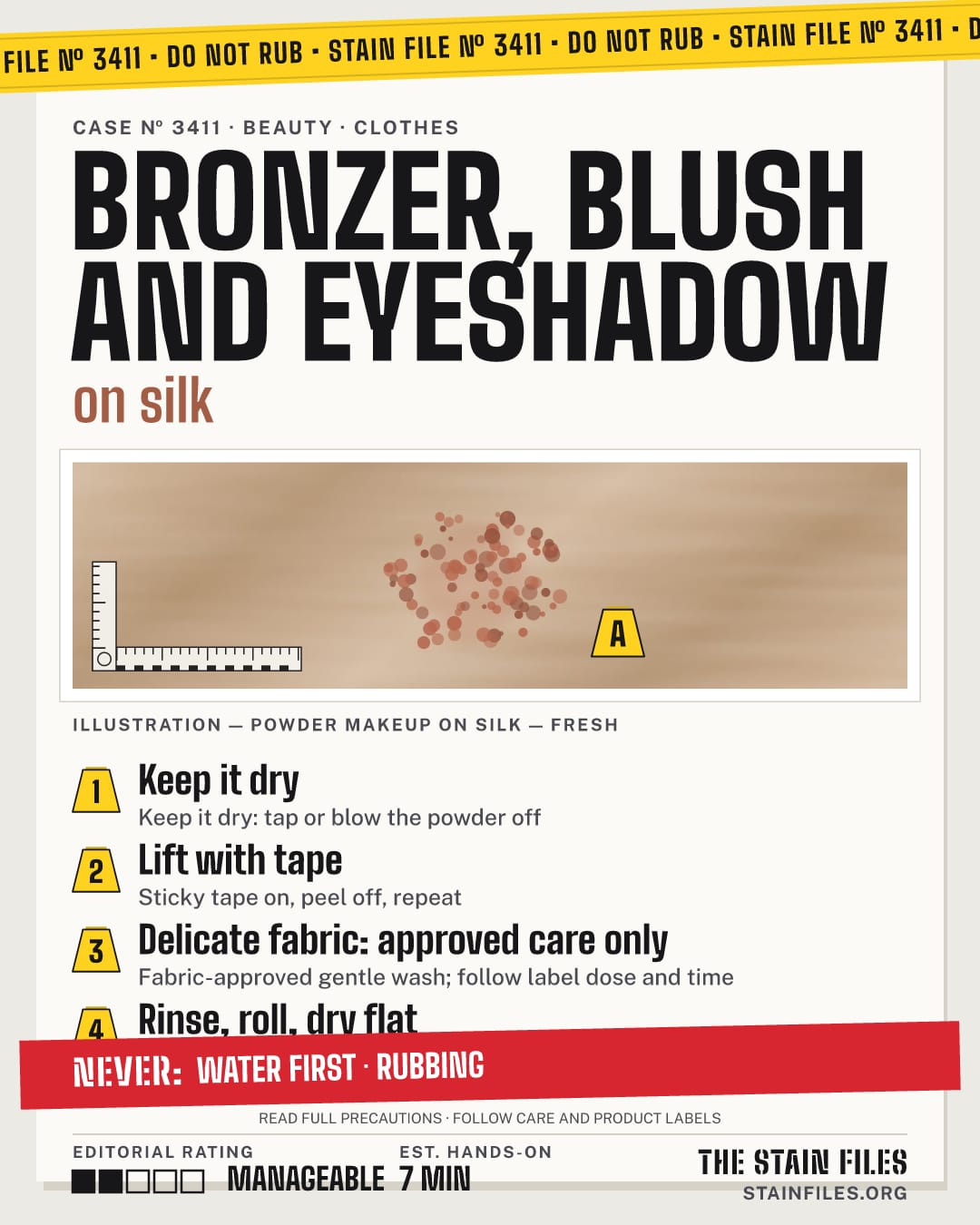 Stain file 3411: how to remove powder makeup from silk, step by step, with what never to use