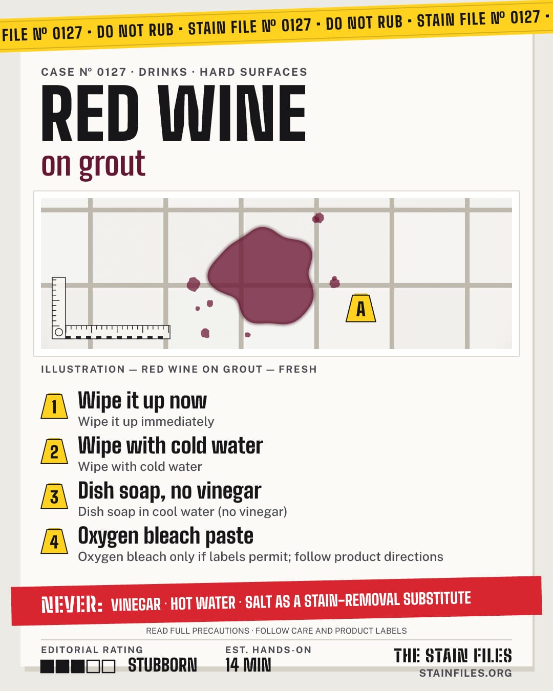 Stain file 0127: how to remove red wine from grout, step by step, with what never to use