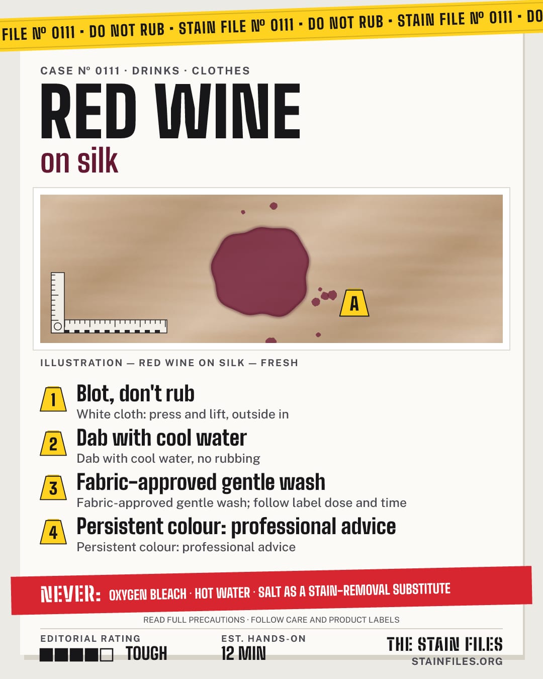 Stain file 0111: how to remove red wine from silk, step by step, with what never to use