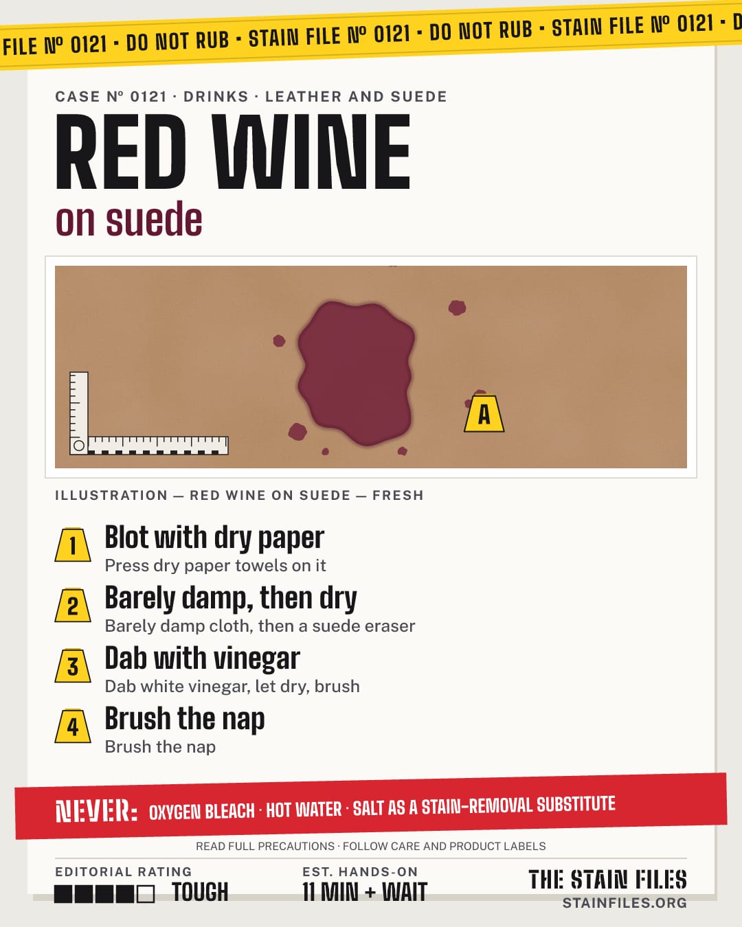 Stain file 0121: how to remove red wine from suede, step by step, with what never to use
