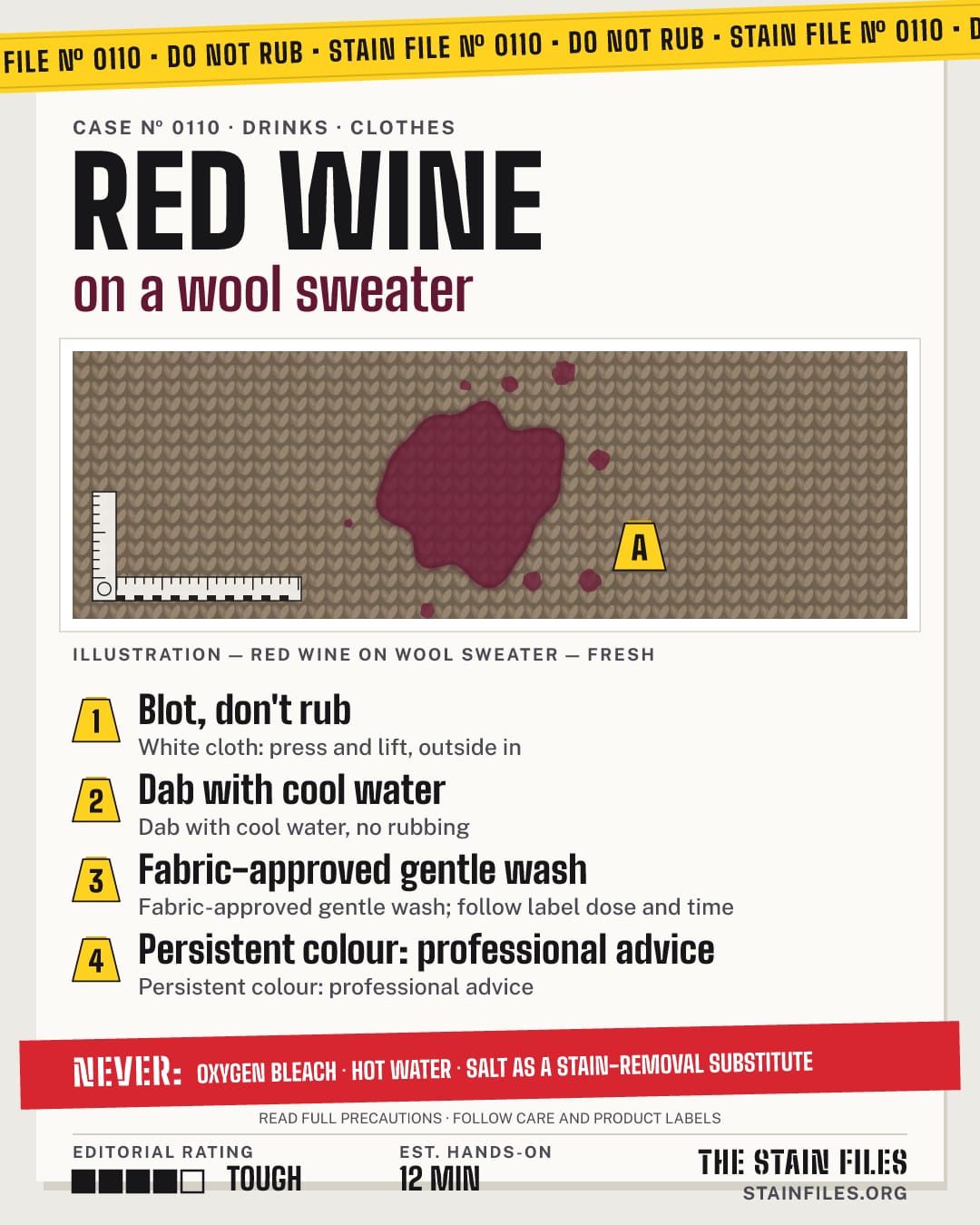 Stain file 0110: how to remove red wine from a wool sweater, step by step, with what never to use