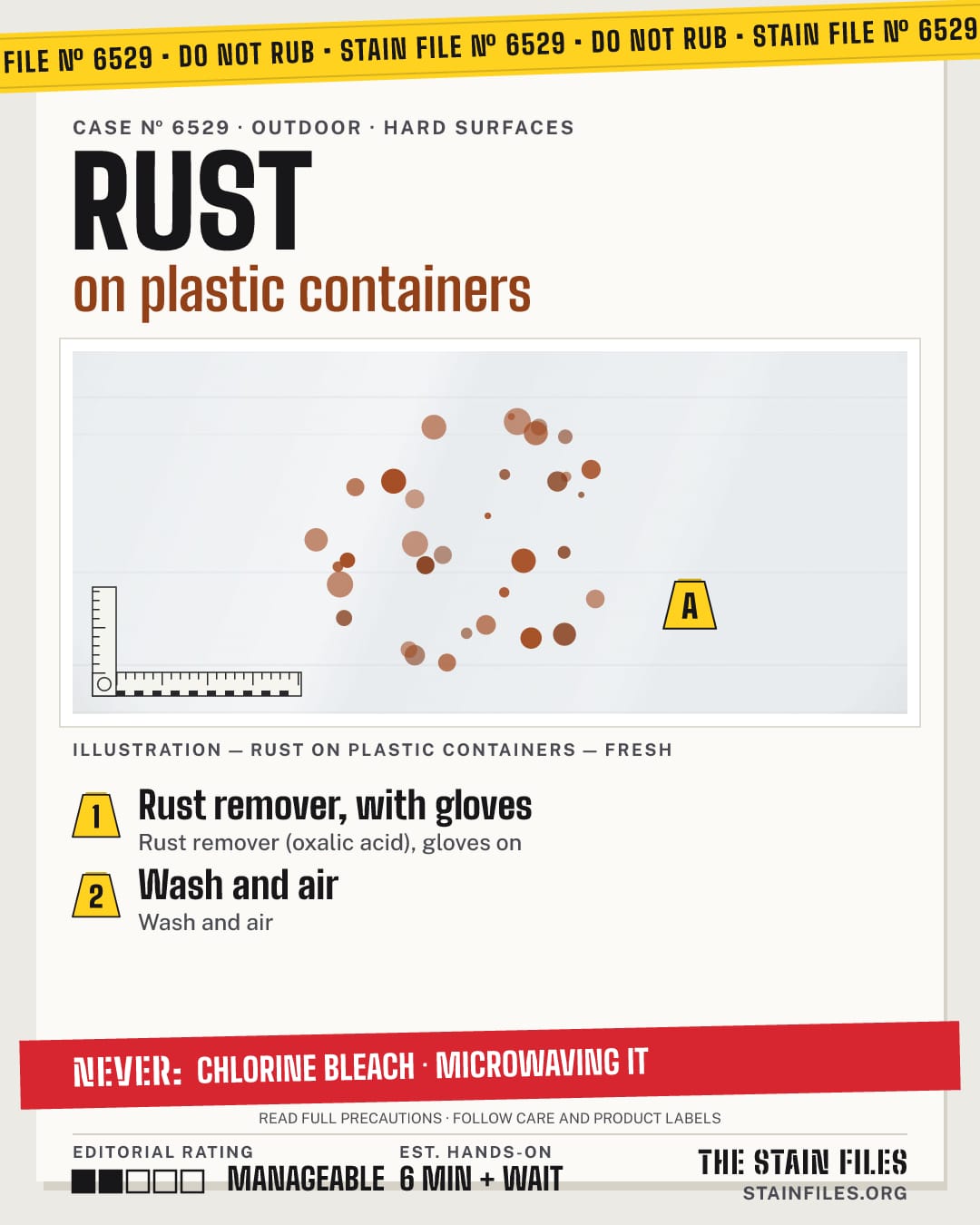 Stain file 6529: how to remove rust from plastic containers, step by step, with what never to use