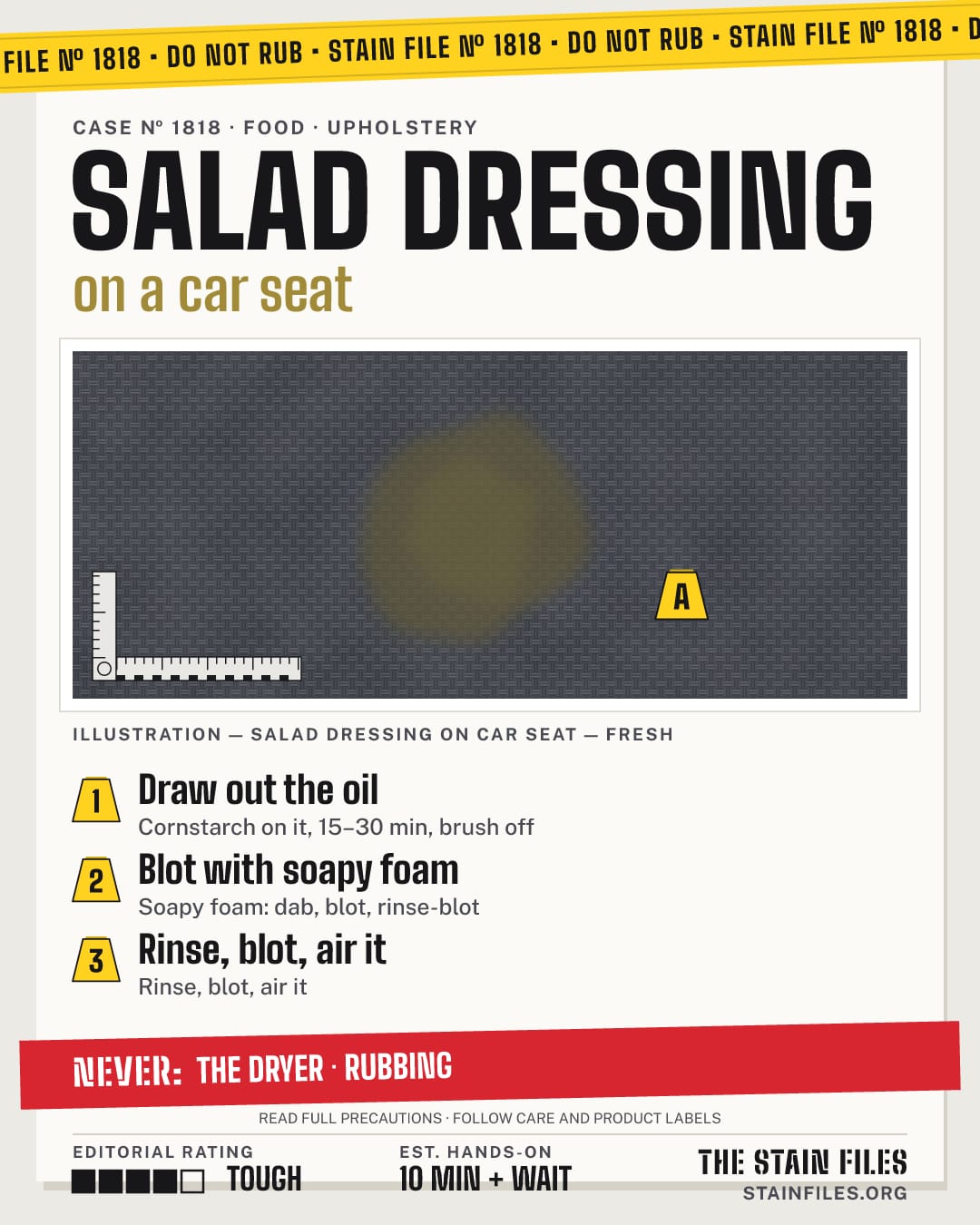Stain file 1818: how to remove salad dressing from a car seat, step by step, with what never to use