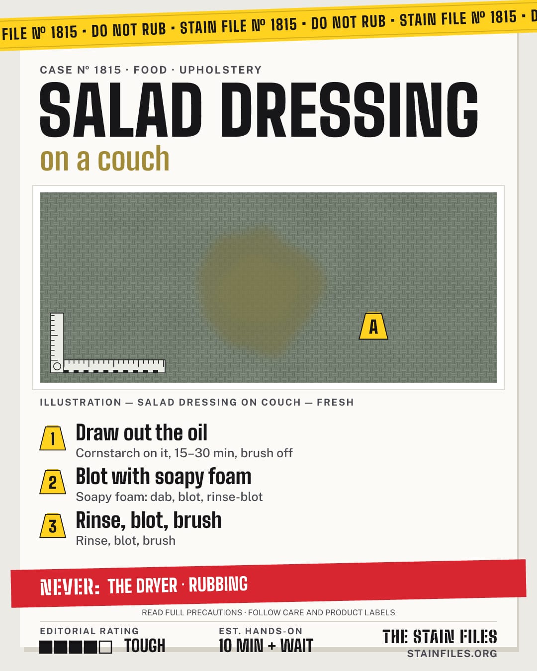 Stain file 1815: how to remove salad dressing from a couch, step by step, with what never to use
