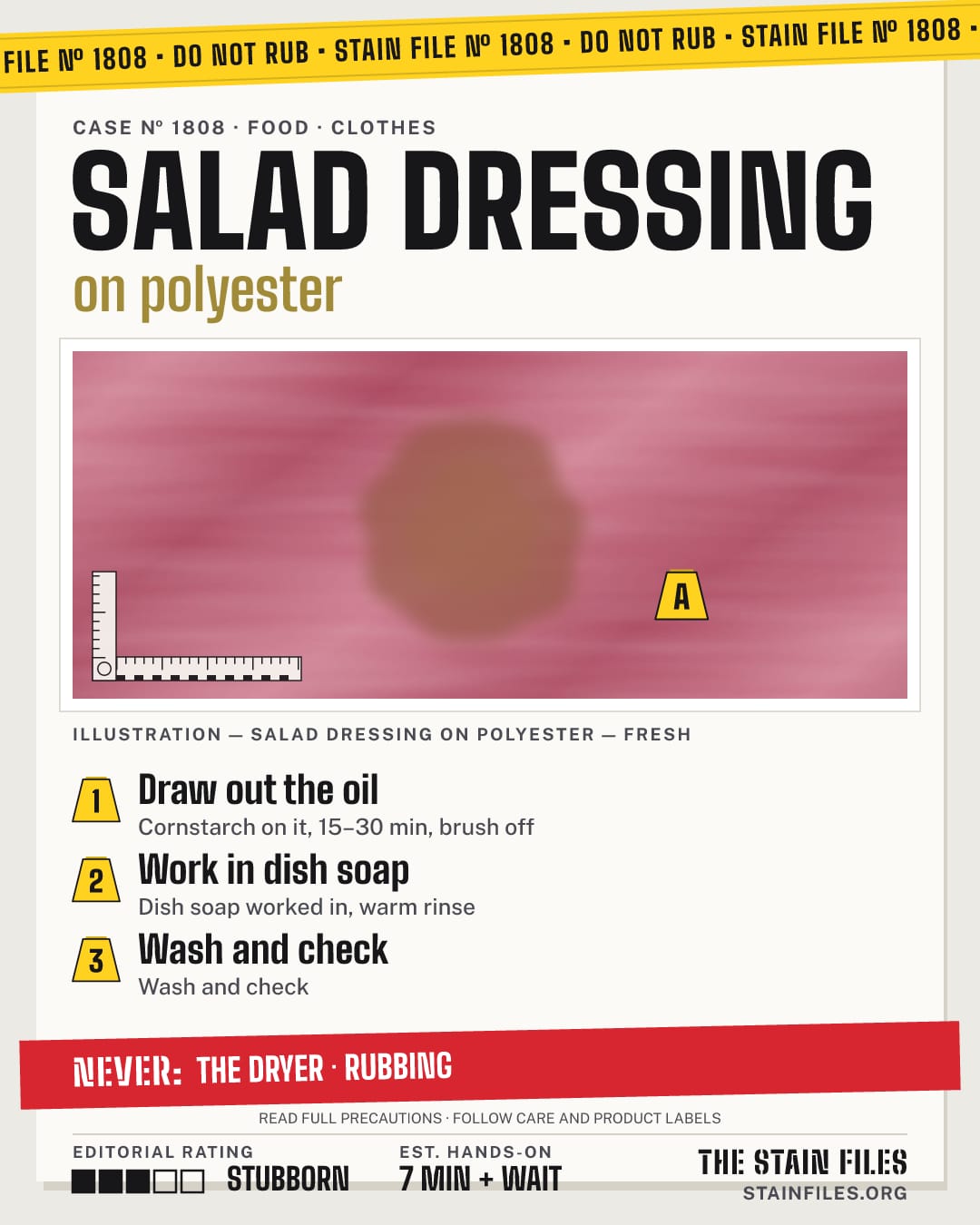Stain file 1808: how to remove salad dressing from polyester, step by step, with what never to use