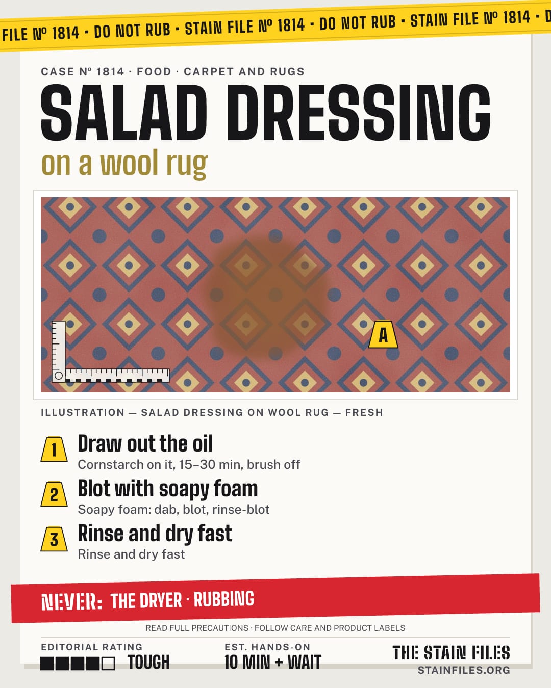 Stain file 1814: how to remove salad dressing from a wool rug, step by step, with what never to use
