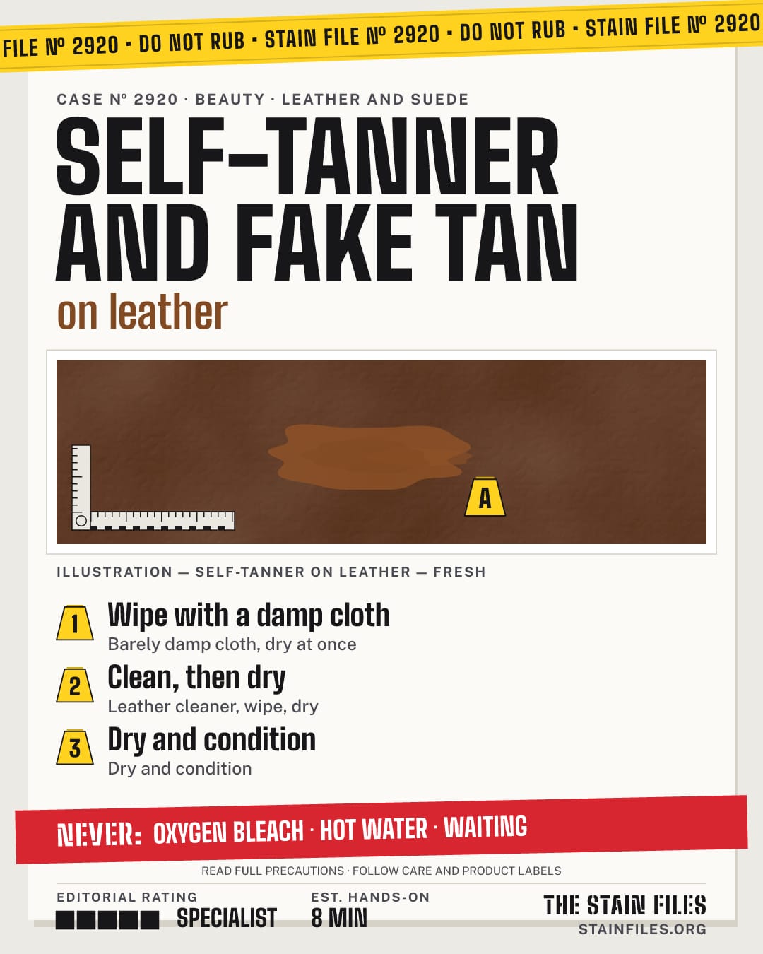 Stain file 2920: how to remove self-tanner from leather, step by step, with what never to use