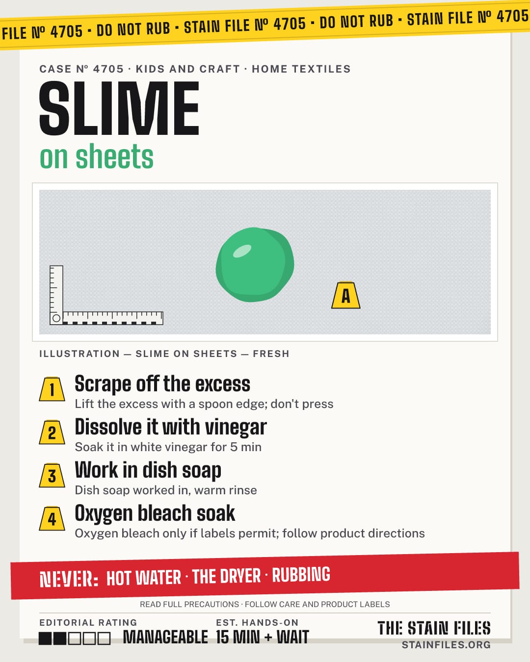 Stain file 4705: how to remove slime from sheets, step by step, with what never to use