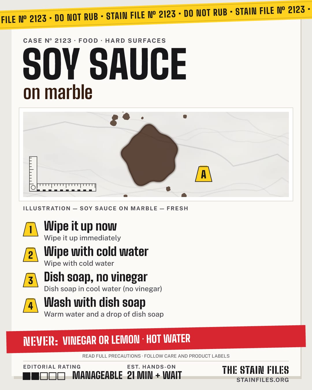 Stain file 2123: how to remove soy sauce from marble, step by step, with what never to use