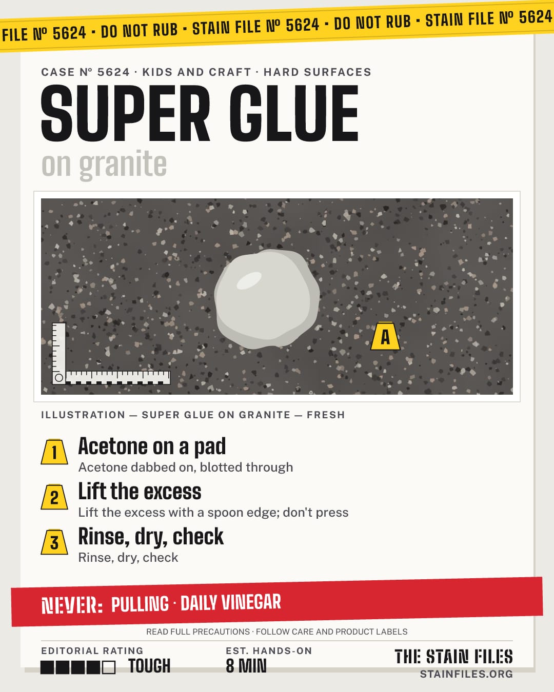 Stain file 5624: how to remove super glue from granite, step by step, with what never to use