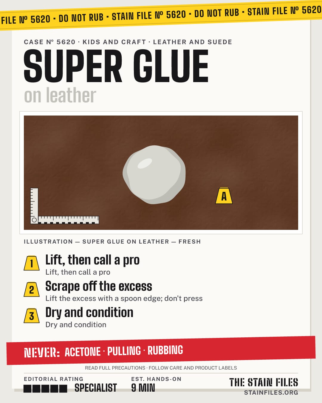 Stain file 5620: how to remove super glue from leather, step by step, with what never to use