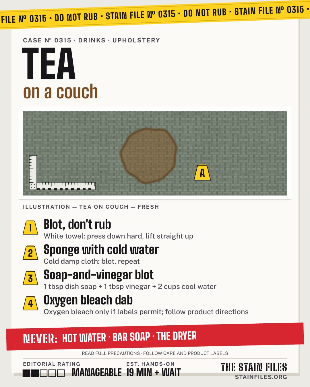 Stain file 0315: how to remove tea from a couch, step by step, with what never to use