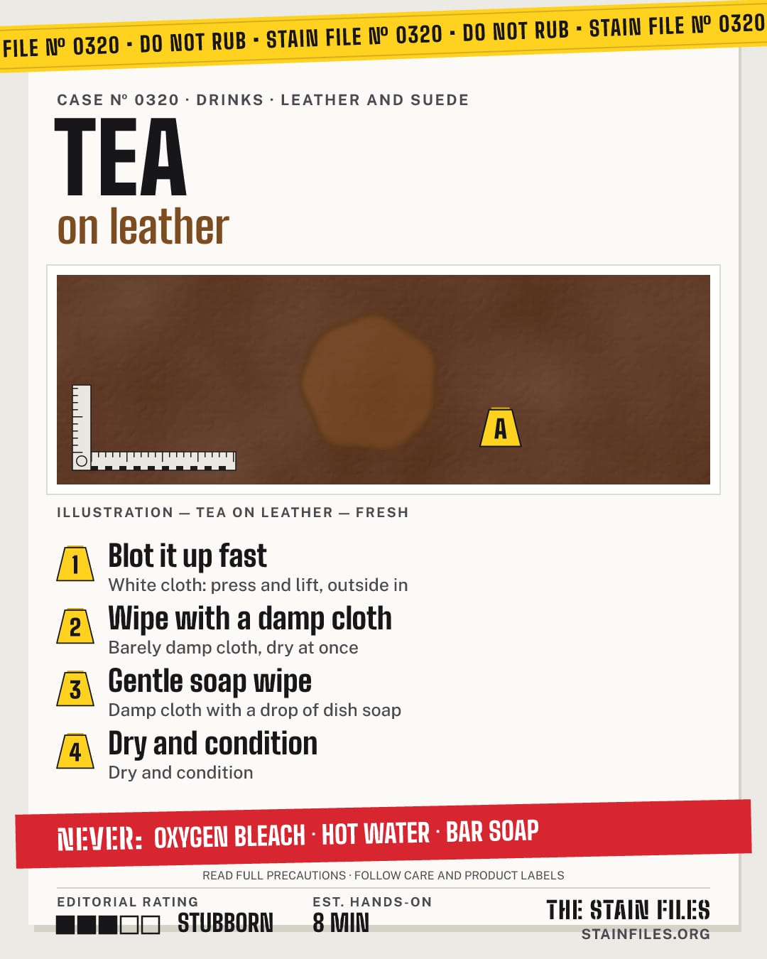 Stain file 0320: how to remove tea from leather, step by step, with what never to use