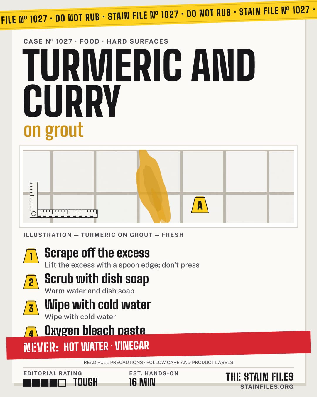 Stain file 1027: how to remove turmeric from grout, step by step, with what never to use