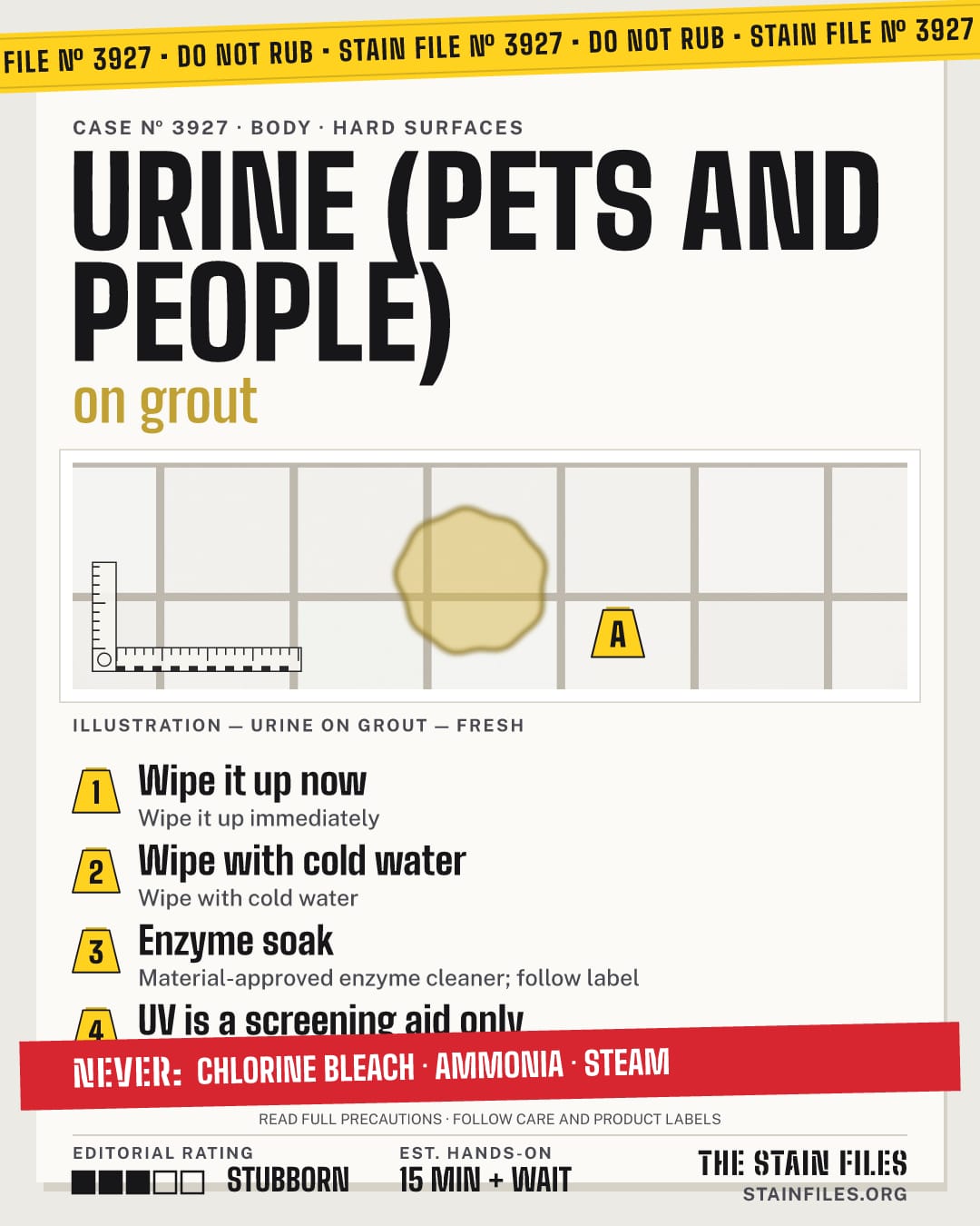 Stain file 3927: how to remove urine from grout, step by step, with what never to use