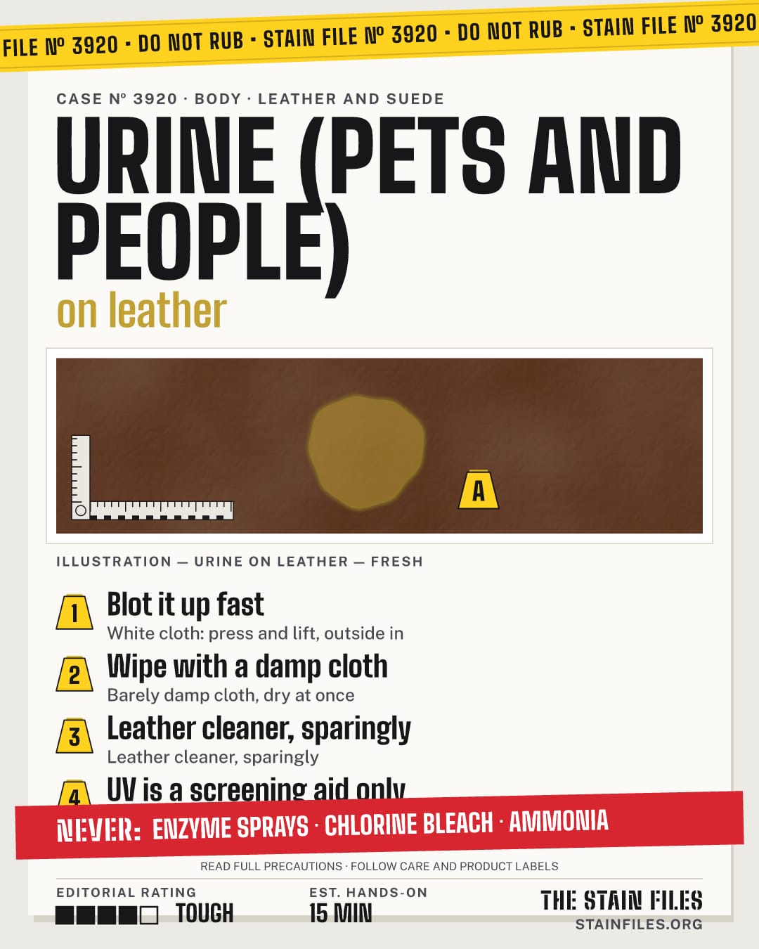 Stain file 3920: how to remove urine from leather, step by step, with what never to use