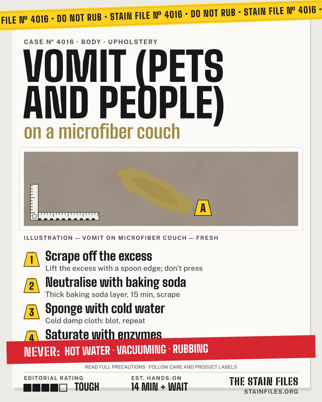 Stain file 4016: how to remove vomit from a microfiber couch, step by step, with what never to use