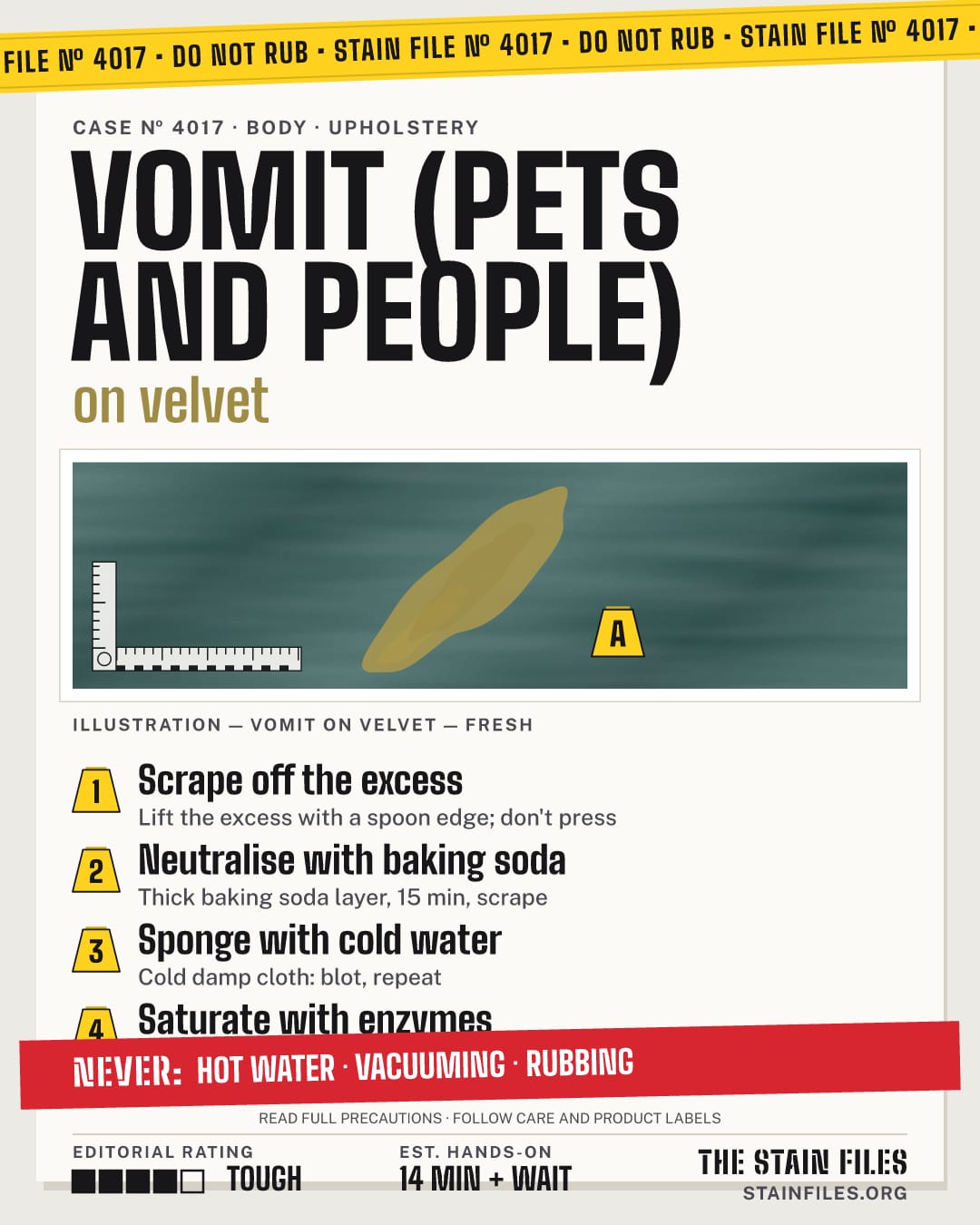 Stain file 4017: how to remove vomit from velvet, step by step, with what never to use