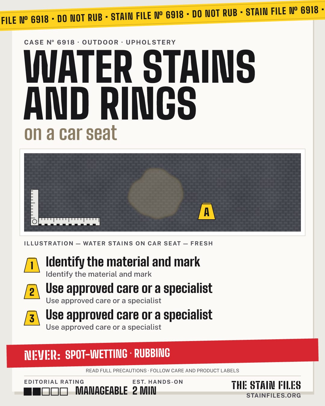 Stain file 6918: how to remove water stains from a car seat, step by step, with what never to use