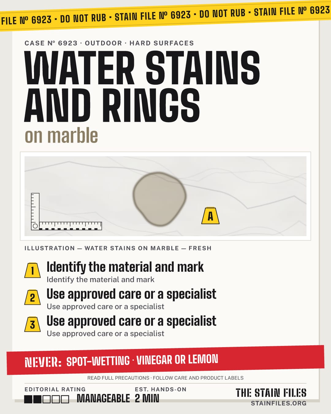 Stain file 6923: how to remove water stains from marble, step by step, with what never to use