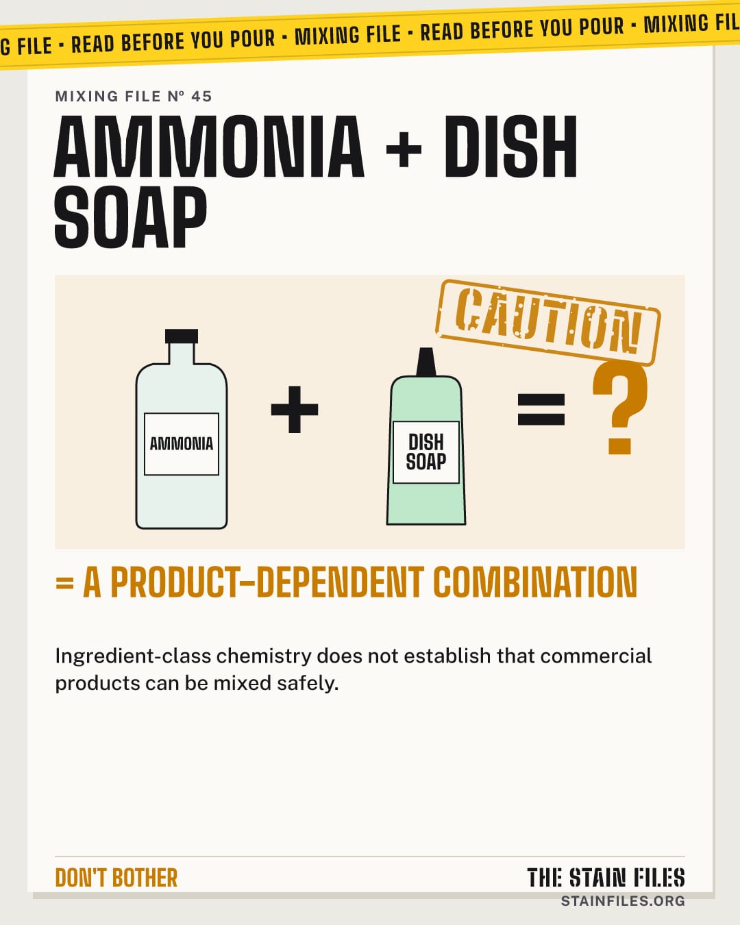 Mixing ammonia and dish soap: caution, a product-dependent combination