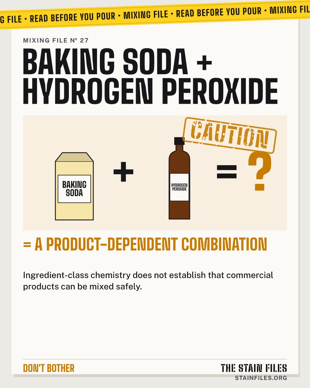 Mixing baking soda and hydrogen peroxide: caution, a product-dependent combination