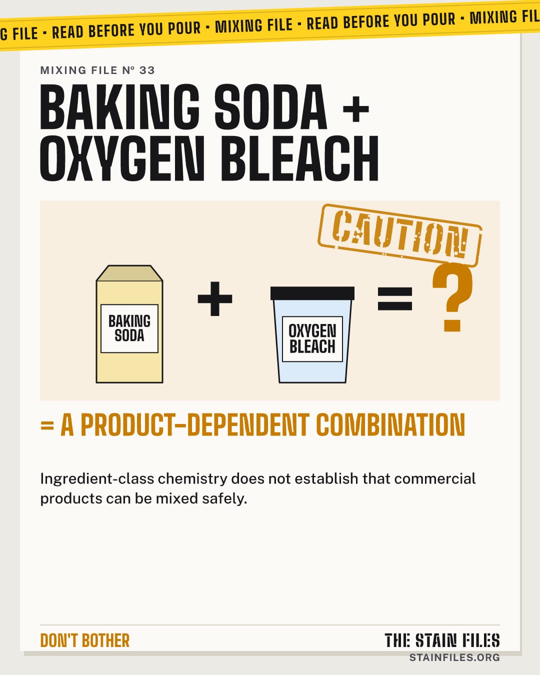 Mixing baking soda and oxygen bleach: caution, a product-dependent combination