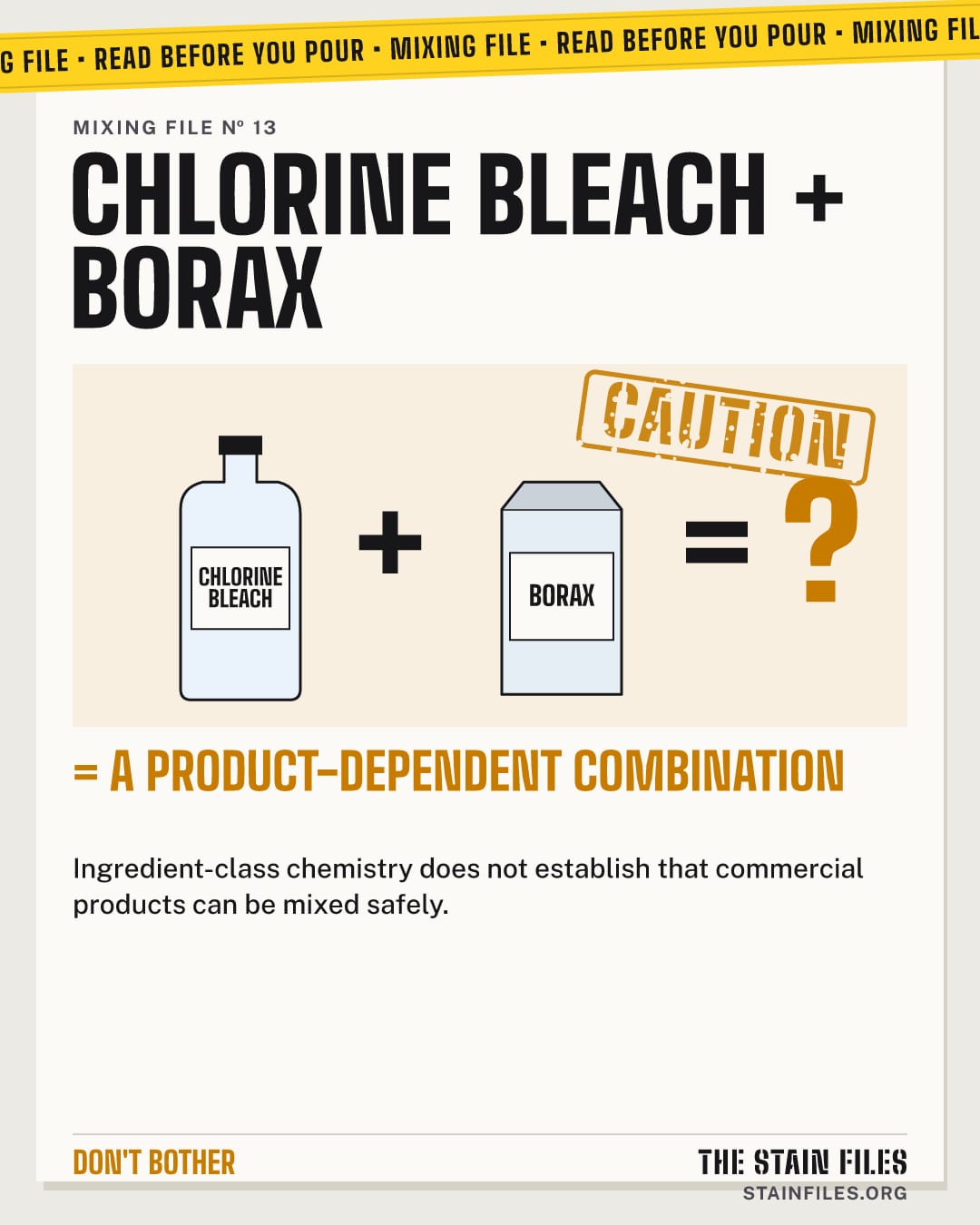 Mixing chlorine bleach and borax: caution, a product-dependent combination