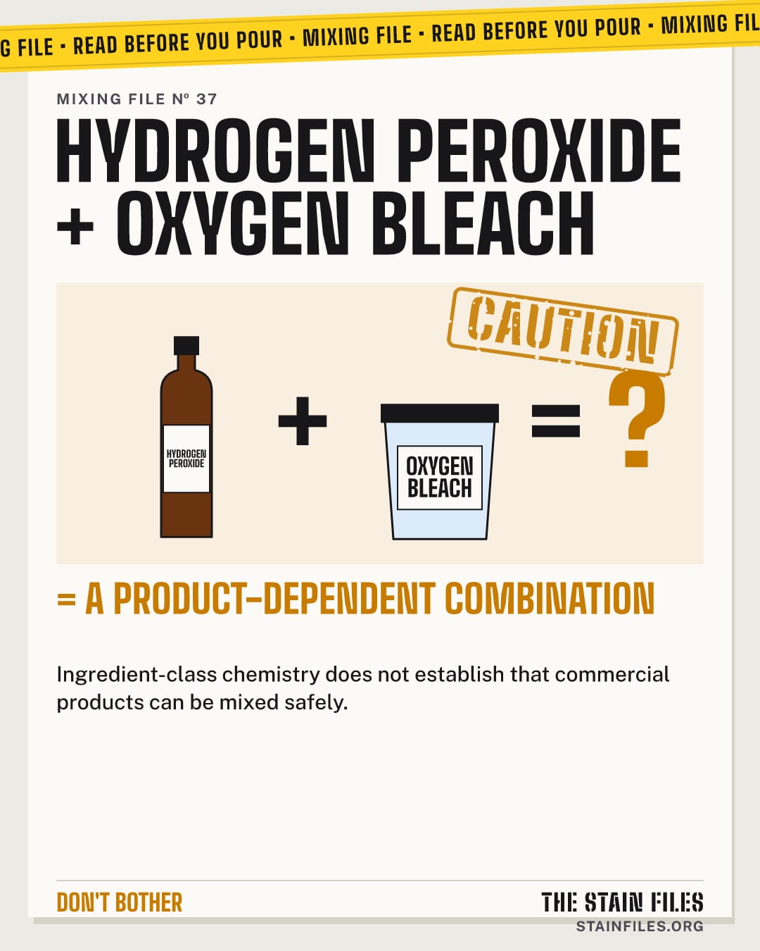 Mixing hydrogen peroxide and oxygen bleach: caution, a product-dependent combination