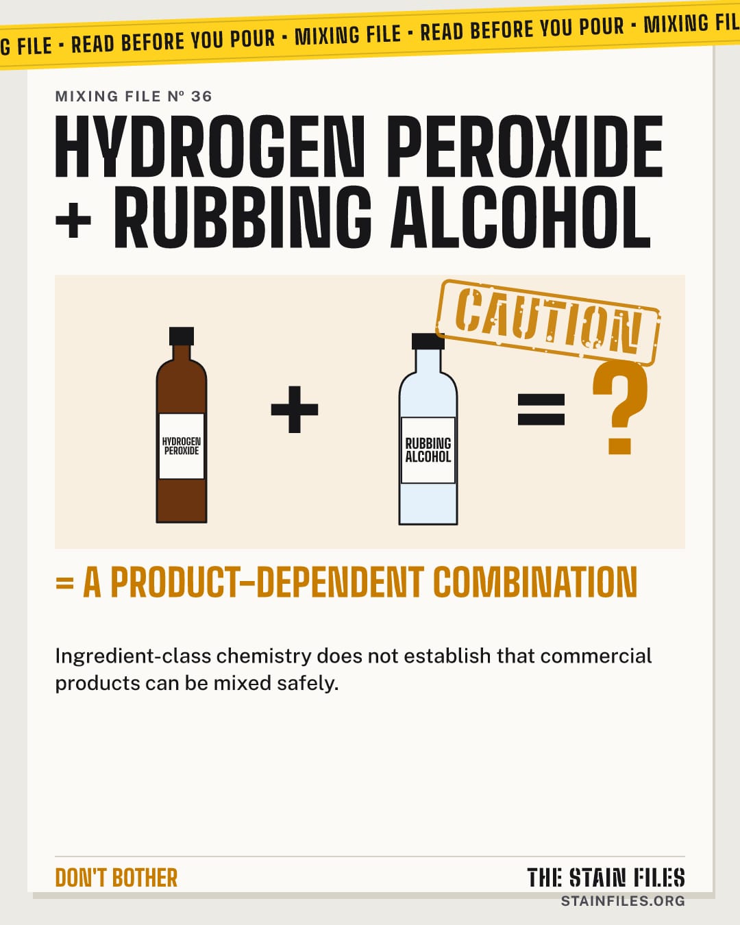 Mixing hydrogen peroxide and rubbing alcohol: caution, a product-dependent combination