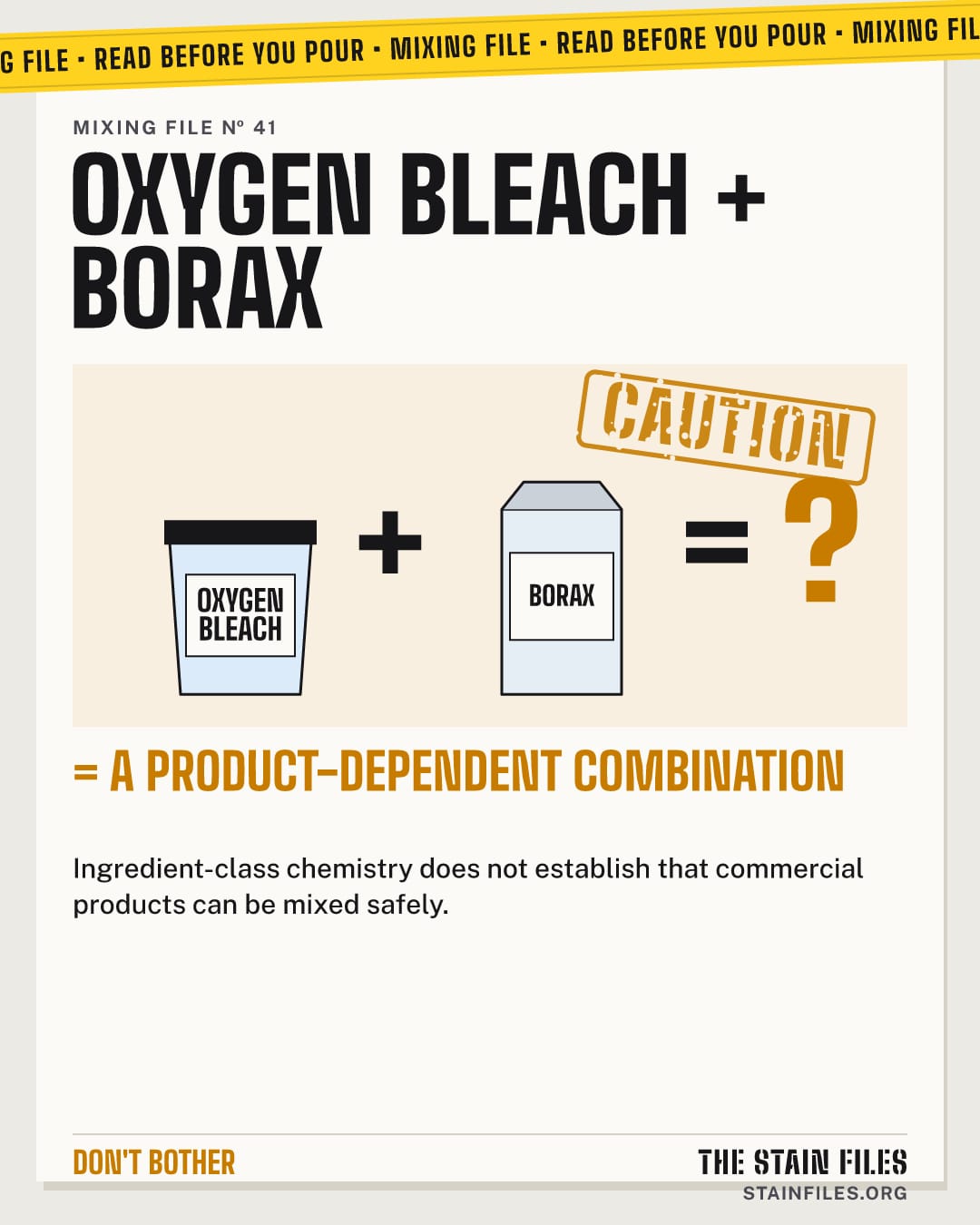 Mixing oxygen bleach and borax: caution, a product-dependent combination