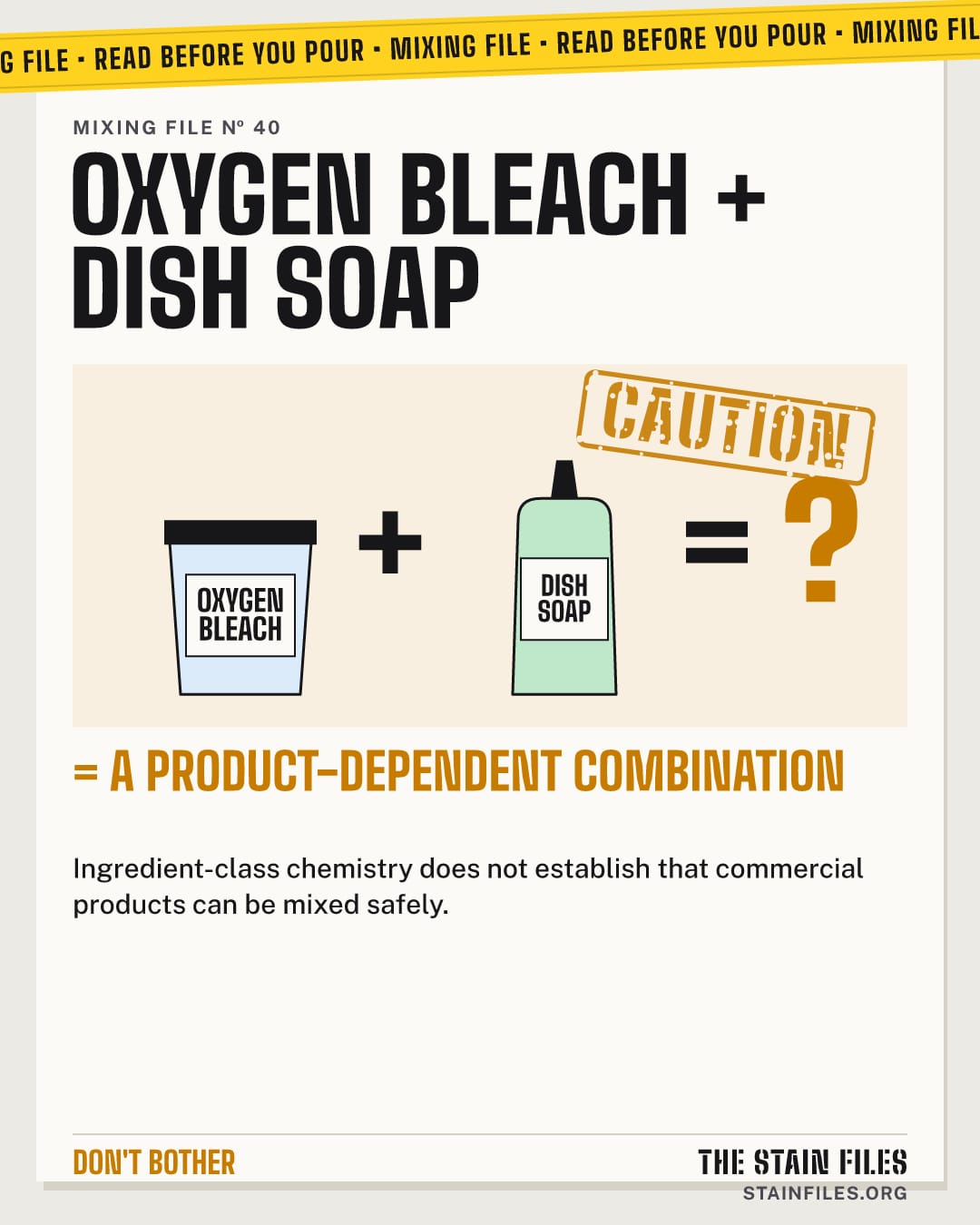 Mixing oxygen bleach and dish soap: caution, a product-dependent combination