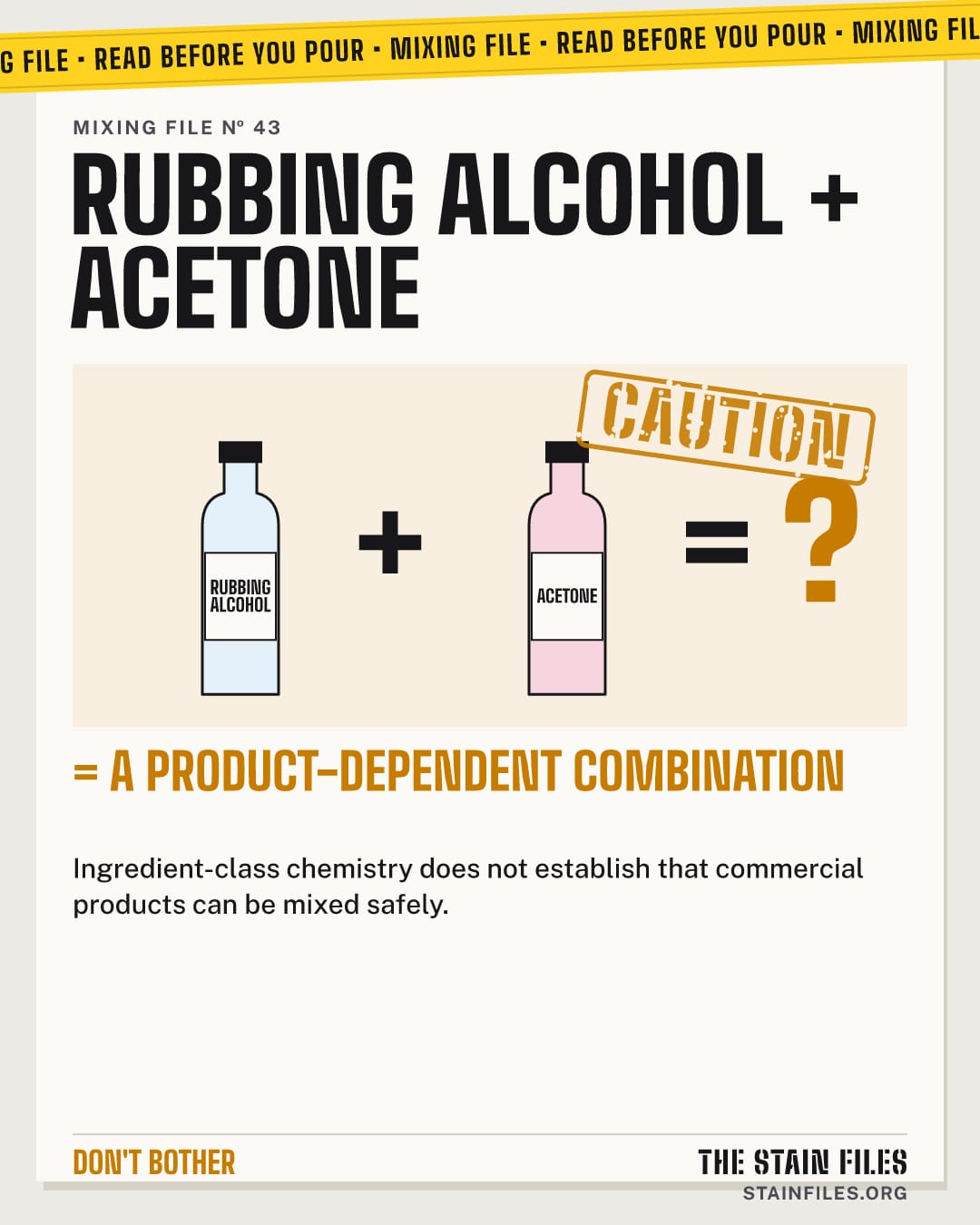 Mixing rubbing alcohol and acetone: caution, a product-dependent combination