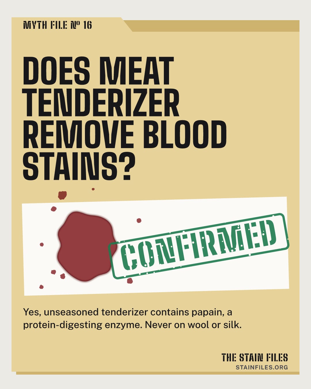 Myth file: Does meat tenderizer remove blood stains? Verdict: confirmed